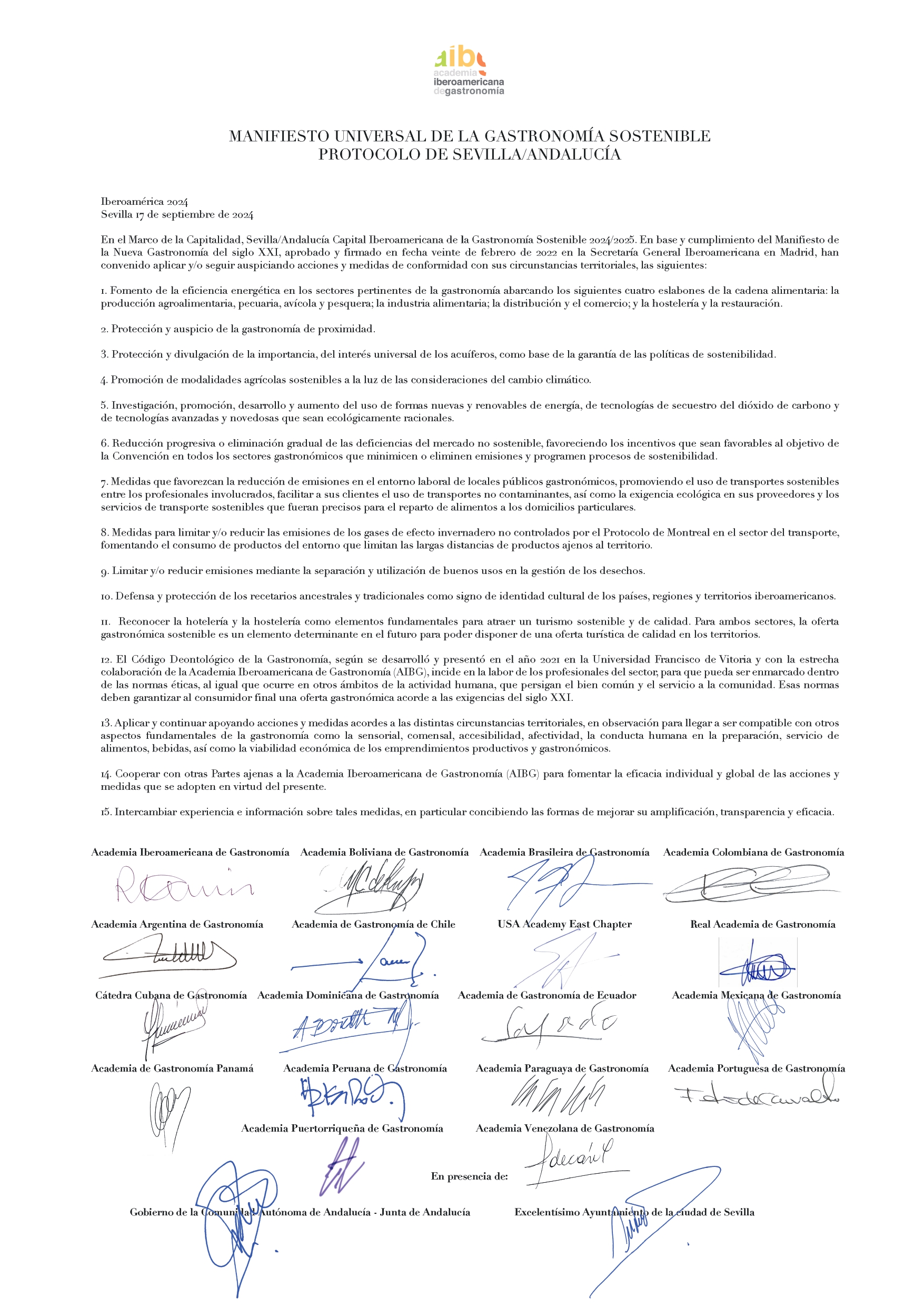 Manifiesto Universal De La Gastronomia Sostenible