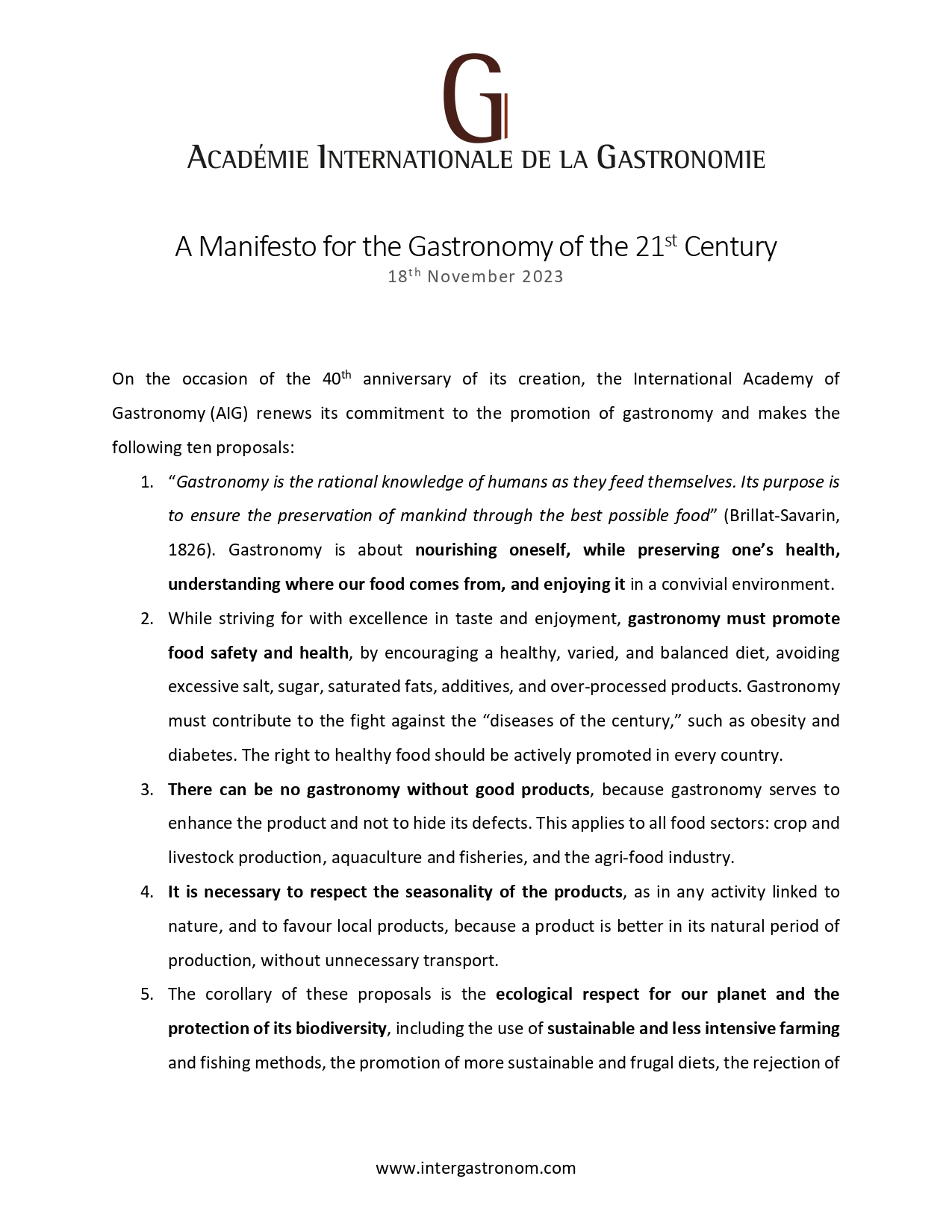 A Manifesto for the Gastronomy of the 21st Century